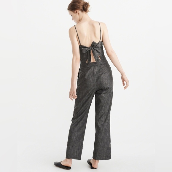 Abercrombie & Fitch BOW-BACK DENIM JUMPSUIT Mamamia Overalls - Dark Grey - 2 - Picture 2 of 7